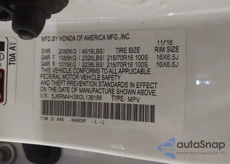 2016 Honda Cr-V Lx from USA, damaged, VIN 5J6RM4H39GL138186